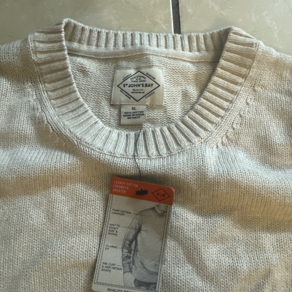 NEW St Johns Bay Sz XL Mens Pullover Sweater Oatmeal Crewneck Knit Long Sleeve - Picture 2 of 2